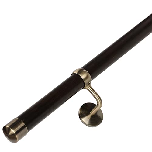 ROTHLEY Wooden Handrails for Indoor Stairs: 9.9FT Wood Hand Railings with Metal Alloy Brackets Wall Mount 1.6" Round Wooden Stair Railing for Home Corridor Lofts Kindergarten Guardrail (Ebony)