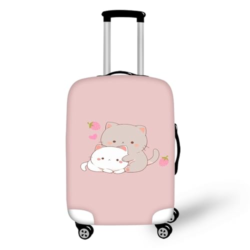 HELLHERO Kawaii Strawberry Cat Luggage Covers for Suitcase 25-28 inch Washable Suitcase Cover Travel Accessories Baggage Case Elastic Trunk Cover Protector Oragnizer