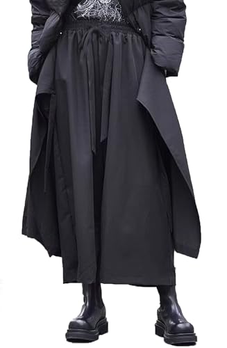 CLANMILUMS Men's Black Skirt Pants Loose Harem Pant Casual Harajuku Kimono Trousers (Small, Black 3885)