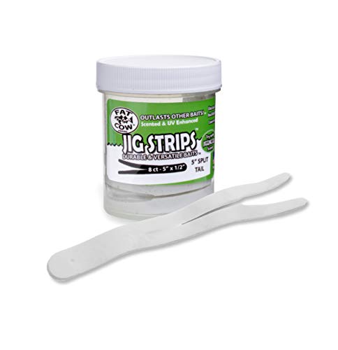 Fat Cow Jig Strips Split Tail 5" - 40X Stronger Than Soft Baits - 8 ct (Ghost White)