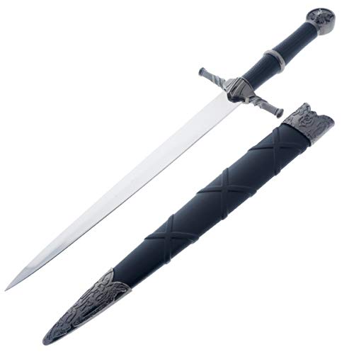 Wolf Steel Blade Silver Sword Style Medieval Dagger. for Collection, Gift, Cosplay at Renaissance Fair (Black-806)