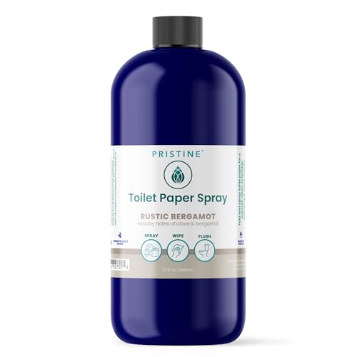 PRISTINE Toilet Paper Spray Instead of Wipes and Bidets - Like Foam Alternative and Gel Alternatives to Wipes, PRISTINE is a Refreshing Bidet Attachment Substitute, Rustic Bergamot, 32 fl oz Refill