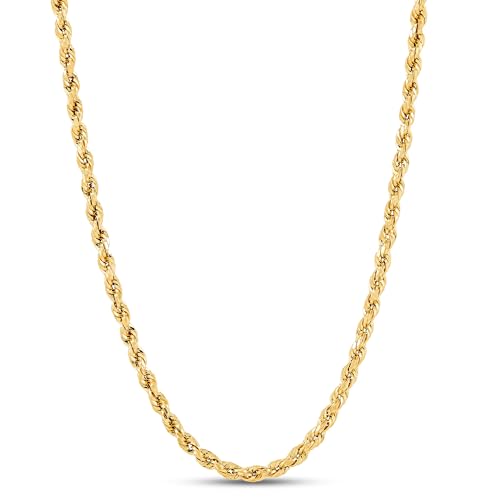 SHOP WGS Italian 14K Solid Yellow Gold Rope Chain Necklace for Men & Women Diamond Cut with Lobster Claw Clasp Italian 14K Real Gold Jewelry Gifts (20 Inch, 2MM)