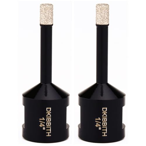 1/4 Inch Dry Diamond Core Drill Bits Set 2 pcs for Ceramic Porcelain Granite Marble Tiles Stone Glass Brick Hard Materials, 5/8-11 Thread for Angle Grinders Wet Polishers, Tile Hole Saws 6mm