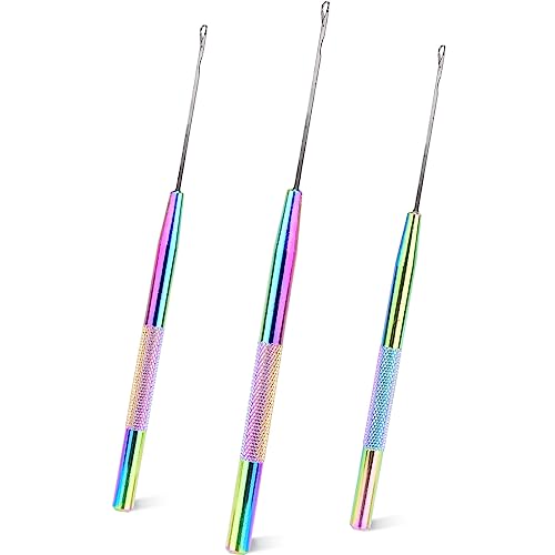 NEWISHTOOL Stainless Steel Hair Extensions Loop Needle Pulling Hook Tool, 3 PCS Micro Needle Threader Wire Pulling Loop Hook Tools for Silicone MicroLink Beads Rings and Feathers Extensions