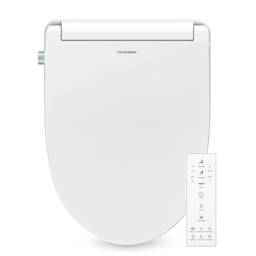 ComfyBidet Elongated Bidet Toilet Seat with Wireless Remote, Auto Open and Close Lid, Instant Heated Water, Warm Air Dryer, Heated Seat and High-tech Self-cleaning Nozzle (Pure white)