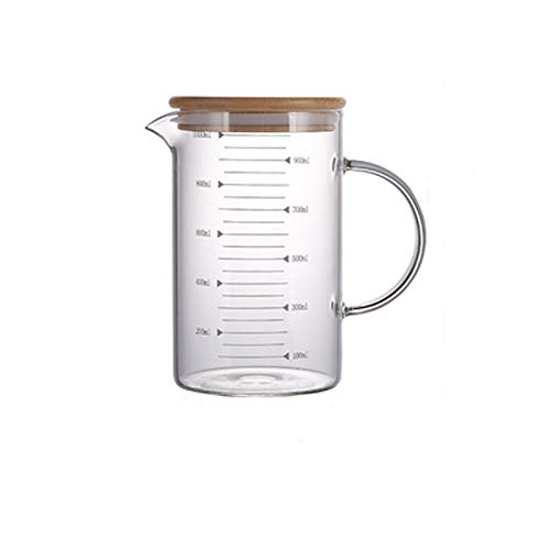 1L Glass Measuring Cups Jugs with Lid Large Measuring Pitcher Beaker Measured Mug Measure Liquid Milk Glass Cup Clear Scale with Spout& Insulated Handle,for Hot/Cold Fluid