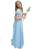 Galawaqe Fancy Girl Junior Bridesmaid Dresses Kids Sleeveless Cute Maxi Dress Teen Long Wedding Party Prom Gowns Blue