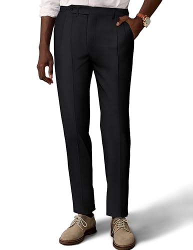 PJ PAUL JONES Mens Linen Pants Summer Casual Work Business Golf Slim Fit Pant Lightweight Vacation Trousers Black L
