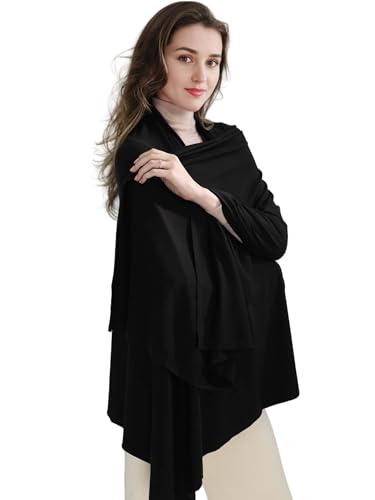VENVSBEE Shawl Wraps for Women Soft Silky Travel Scarf Lightweight Airplane Travel Essentials Travel Accessory-01 Jersey Black