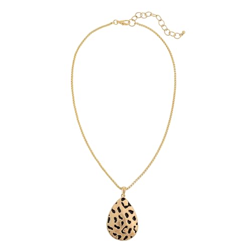 DAUPLAISE Leopard Print Pendant Necklace for Women, Animal Printed Gold Necklace, Gold-Tone Pendant Jewelry