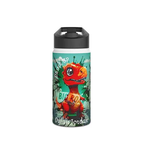 Dinosaur Adventure Stainless Steel Water Bottle, Name personalized, Eco-Friendly, for school or any occasion,PBA free.