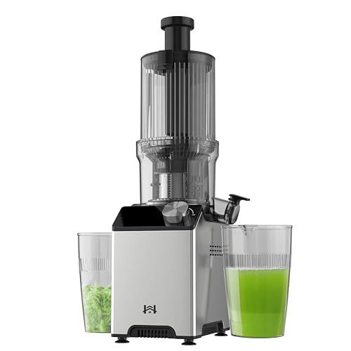 WHUTO Cold Press Juicer, Juicer Machines with 4.35'' Wide Feed Chute, Stainless Steel Masticating Juicers Easy to Clean, Ergonomic Operational Panel Design, High Juice Yield, Gray Knob