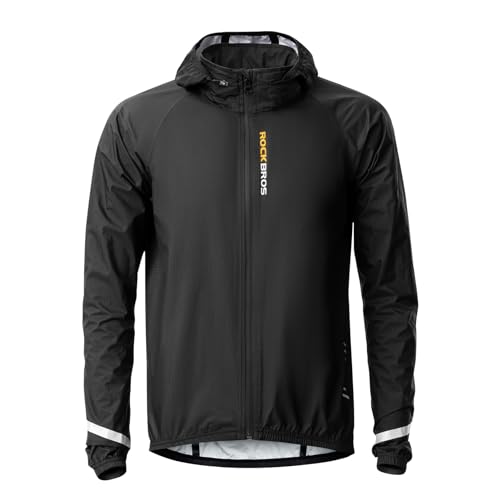 ROCKBROS Cycling Rain Jacket Mens Rain Jackets Waterproof with Hood Windbreaker Cycling Rain Gear Lightweight Reflective