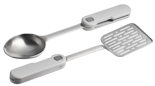 Stanley Wildfare Pro Stainless Steel Fold & Go Utensil Set | Folding Spatula and Spoon | Packable Outdoor Cookware | Camping Essentials for Your Camp Kitchen | BPA-Free | Pale Pebble & Stone