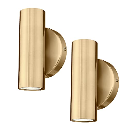 Cargifak 2-Light Wall Light, Brass Gold Wall Sconce, Indoor Up and Down Wall Lamp for Bedroom Bathroom Stair Entryway (2 Pack), WL4830-2W-BB-2PK