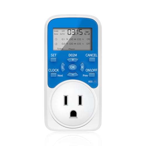 Timer Outlet, Programmable 110V/220V Pump Timer Switch, Minimum Setting by Seconds, Timing Socket Converter, Power Timing Automatic Control Outlets