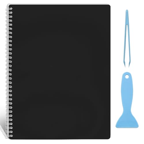 Ruatu Large Reusable Sticker Book Collecting Album 8.5×11 Inch Sticker Collection Storage Book with 40 Sheets Blank Release Paper, Restickable Stickers Organizer Notebook with Tools (Black)