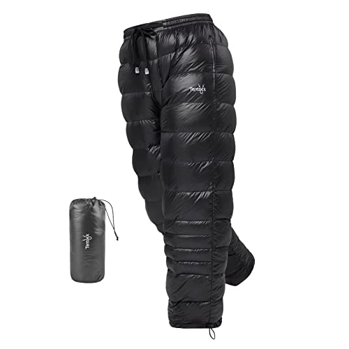 Tentock Men Women Down Pants with Side Zipper, Compression Snow Trousers Goose Puffy Pants with Adjustable Cuffs of Pants Winter Warm Outdoor Windproof for Hiking Skiing(New-M)