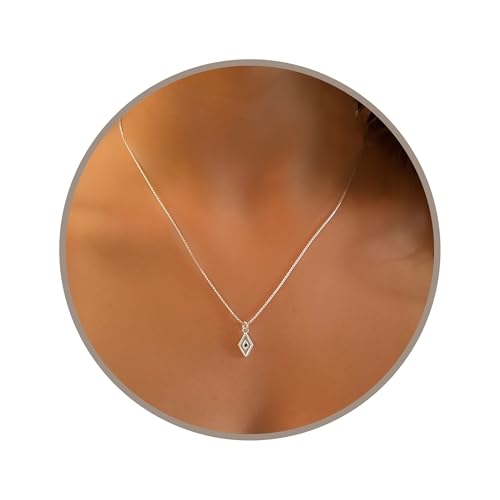 Annika Bella Black CZ Rhombus Charm Necklace, 925 Sterling Silver Chain, Minimalist Geometric Design Jewelry for Women, Mother's Day Gift (1Pc)