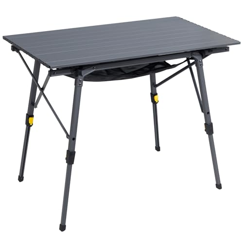 PORTAL Outdoor Folding Portable Picnic Camping Table with Adjustable Height Aluminum Roll Up Table Top Mesh Layer, Dark Gray