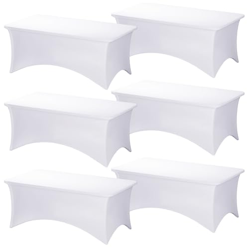 Fixwal 6 Pack Table Cloth Rectangle Table, 6FT Table Cover, White Table Cloth Rectangle Fitted Rectangular Stretch Tablecloth, Washable Patio Table Cover (White, 72L x 30W x 30H Inch)