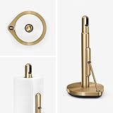 simplehuman Tension Arm Standing Paper Towel Holder, Heavy-Duty, Easy One-Handed Tear, Countertop Kitchen Paper Towel Dispenser, Brass Stainless Steel