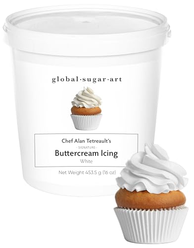 White Buttercream Frosting for Cake Decorating – Firm Icing for Cakes & Cupcakes, 16 Ounce Tub by Global Sugar Art/Chef Alan Tetreault (White, 16 Ounce)