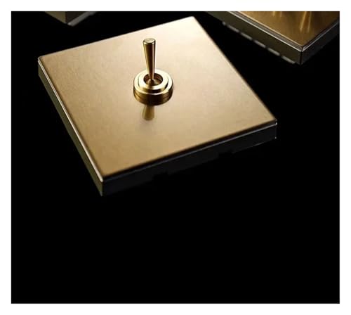 Hohota Home Improvement Wall Light Toggle Switch 1-4 Gang 2 Way Retro Brass Lever Stainless Steel Champagne Gold Panel Switch(1-Gang 2 Way Switch)