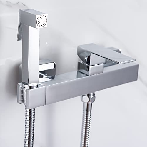 AZOS Bidet Sprayer for Toilet, Toilet Concealed Hot and Cold Mixing Brass Handheld Bidet Toilet Sprayer Wall Mount Diaper Douche Shattaf Kit for Bathroom Cleaning, Polished Chrome