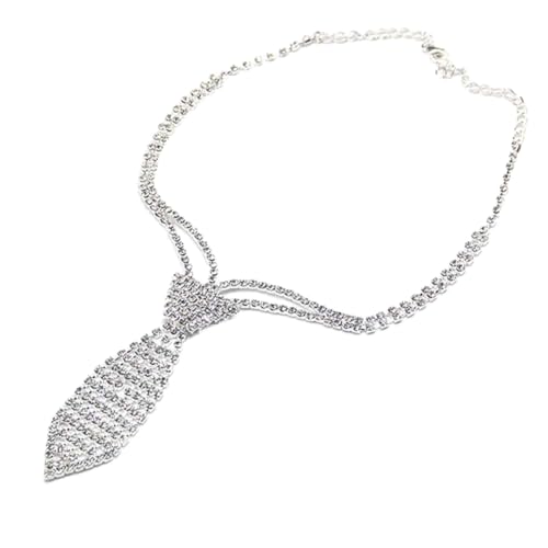 Silver Rhinestone Necktie Necklace Sparkly Crystal Neck Tie Choker Neckwear Party Jewelry for Women, 1 Piece