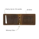 Andar The Apollo Leather Slim RFID Blocking Minimalist Bifold Wallet with Money Clip and ID Slot made of Full Grain Leather Elastic Pull Tab (Saddle Brown)