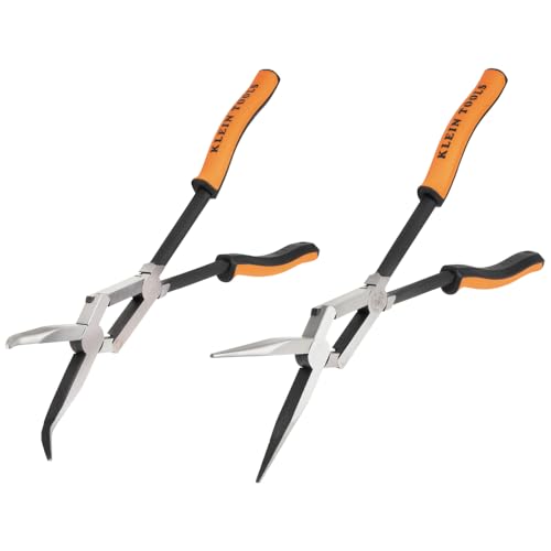 Klein Tools 71402 Needle Nose Pliers and Bent Nose Pliers Set, Knurled Jaws, Double Rivet, Extended Reach for Tight Spaces, 13-Inch, 2-Piece