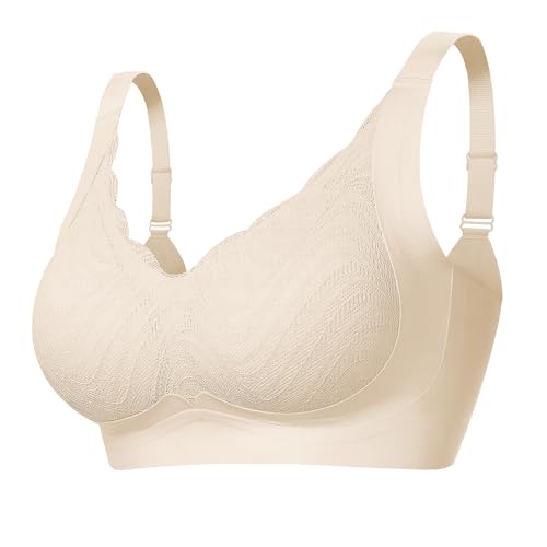 Wireless Support Bra Padded Push Up Full Coverage Anti Sagging Comfortable Seamless Wireless Lace Bras No Underwire Champagne