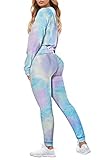 Fixmatti Women Tie Dye Set Long Sleeve Hoodie and Joggers Pant 2 Piece Sport Outfits L