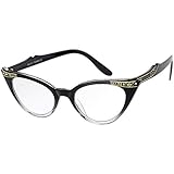 zeroUV Blue Light Blocking Vintage Cat Eye Glasses for Women UV400 Embellished with Rhinestones, 50s Rockabilly Accessories 51mm (Black-Fade)