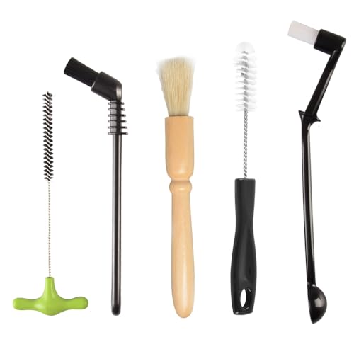 Espresso Machine Cleaning Brush Set - CAFEMASY 5 Pieces Coffee Cleaning Brush Natural Bristles Wooden Brush for Coffee Grinder and Nylon Brush for Espresso Machine Cleaning