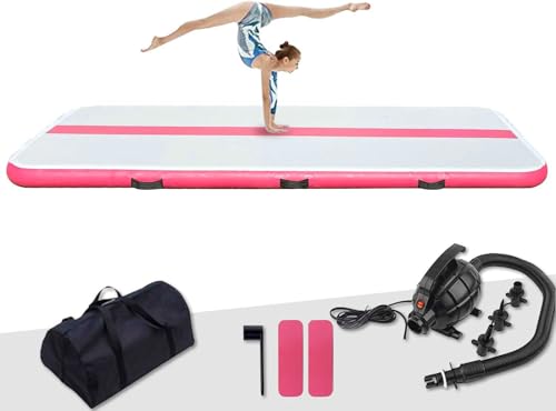 FunWater Inflatable Gymnastics Mat 10ft/13ft Tumble Track Tumbling Mat 4in Thick Gymnastic Mats for Kids with Electric Pump for Home Use/Training/Cheerleading/Gym/Yoga (PINK, ‎10'*39"*4")