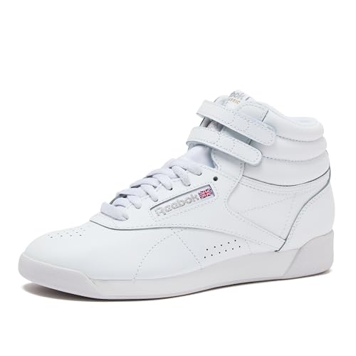 Reebok Women Freestyle Hi High Top Sneaker, White/Silver, 8.5, FF125