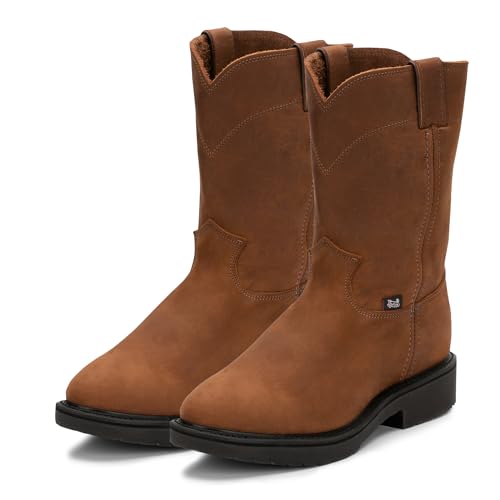Justin Conductor 10" Work Boots for Men - Round Toe Premium Full-Grain Leather Uppers with Non Slip Traction Outsole, EH-Rated, Hazel - 9 EE