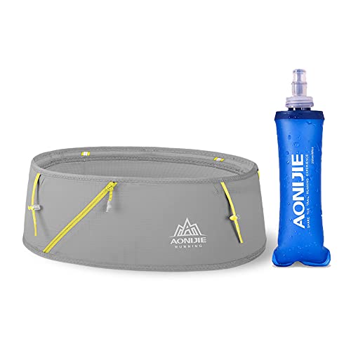AONIJIE Hydration Running Belt with Water Bottle - 250ml BPA- Free Soft Flask Large Capacity & Lightweight Running Belt for Trailing Running Climbing Jogging(Grey, S/M)
