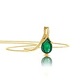 Orovi 14K Gold Necklace for Women - Stunning Womens Necklace with Pear Shaped Emerald Pendant, Elegant Jewelry for Women - Birthstone Jewelry Pendant Necklace with 17.7" Braided Chain