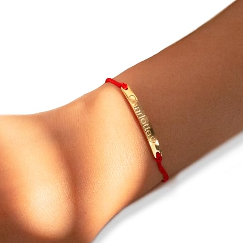 Custom Personalized Color String Good Luck Name Bar Bracelet Dainty and Stylish Jewelry with Engraved Plate Pendants