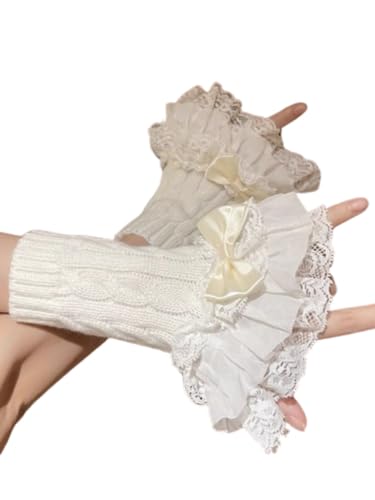 OCUH Y2K Accessories Cutecore Grunge Gloves for women Goth Fingerless Ripped Long Sleeve Cosplay Lolita Cute Arm Warmers (Flower-white,One Size)