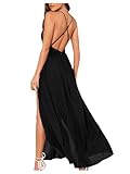 Floerns Women's V Neck Spaghetti Strap Backless Split Cocktail Party Maxi Long Dress A Black XS