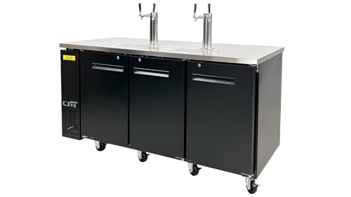Elite Kitchen Supply Beer Keg Dispenser Kegerator Commercial Refrigerator 4 tap, ETL 72" W Brew Fridge cooler Stainless steel, 3 half Barrels Depth 3 Half Keg, 2 Tower, Black