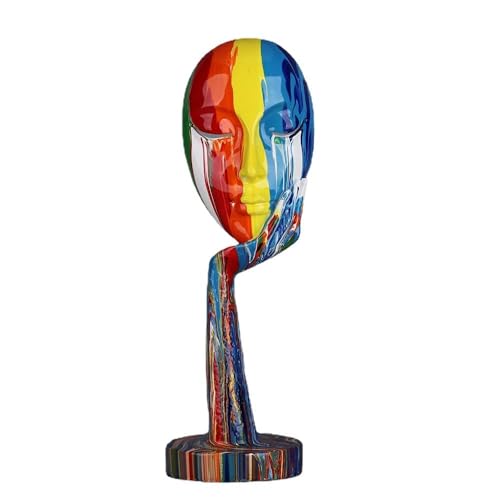 suruim Simple Creative Colorful Female Face Art Statue Thinker Sculpture Abstract Character Crafts Ornament Home Office Bedroom Living Room Study Decoration (Large 15.3x4.9x4.9in)