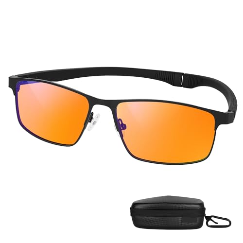 AMBEYE FL-Amber 99.9% Blue Light Blocking Glasses – Y2K Retro Rectangular Frame, Adjustable Magnetic Temples, Anti-Glare, Eye Strain Relief, Headset Compatible, Matte Black for Gamers & Professionals