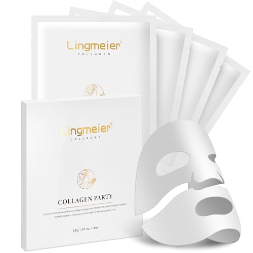 Lingmeier Collagen Face Mask - 80,000ppm Marine Hydrolyzed Collagen & Hyaluronic Acid | Overnight Hydration Gel Sheet for Deep Moisture | Gentle Formula, Safe for Sensitive Skin