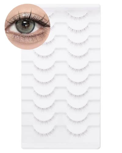 outopen 10 Pairs Brown Bottom Lashes Strip Clear Band Brown Lower Lashes Natural Lower Eyelashes Extension Cosplay Bottom Eyelashes Reusable